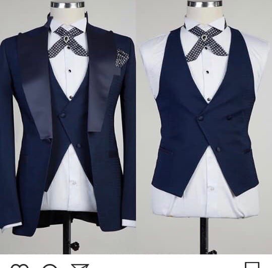

Fashion Navy Blue Man Business Suit Wedding Blazer Coat Waistcoat Trousers Sets Groom Tuxedos (Jacket+Pants+Vest+Tie) K72, Same as image