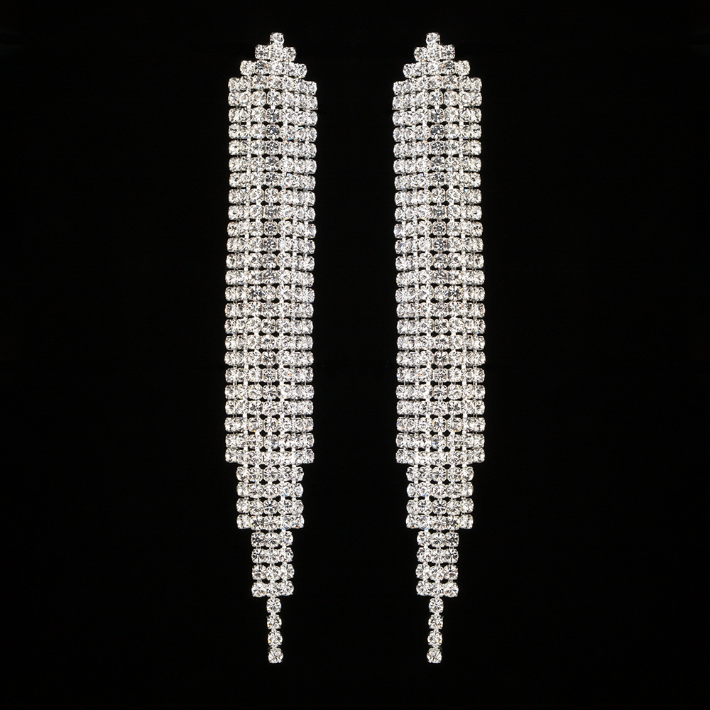 

Exaggeration Tassels Earrings Woman Micro Set Rhinestone Ear Nail Eardrop