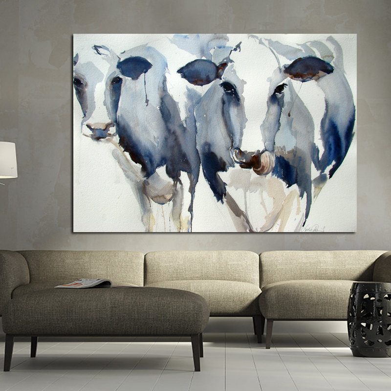 

Colorful Blue Cow Wall Art Canvas Painting For Living Room Modern Animal Pictures Decoration Large Pictures 191005