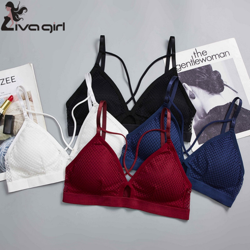 

French Style Bralette Seamless Deep-V Lace Bra Wire Free Thin Underwear Sexy Lingerie Soft Bras Ladies Beauty Underwear