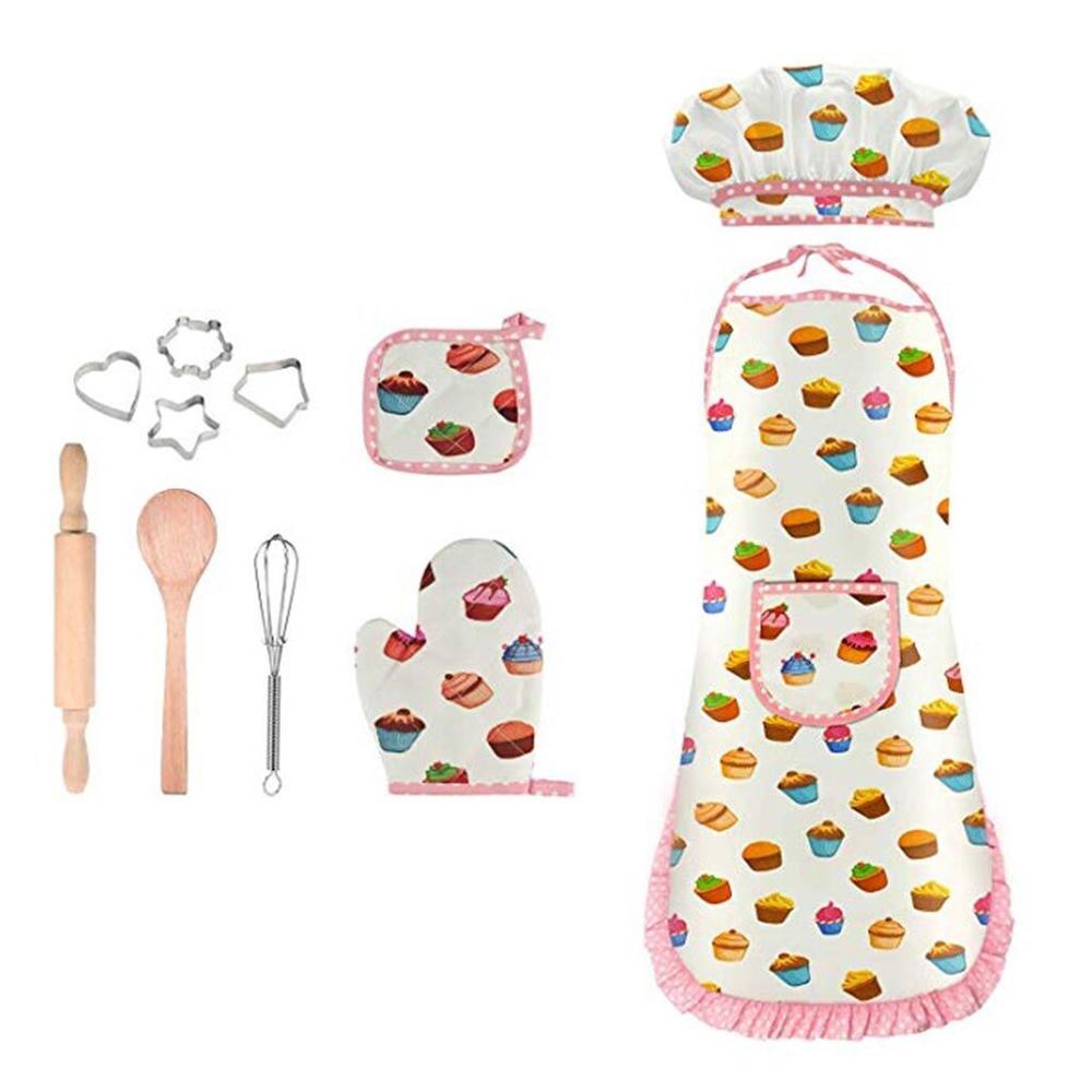 

Children's kitchen Apron Chef Costume Set for Kids Girls Cooking Game for Kids Girls Baking Set #3B27