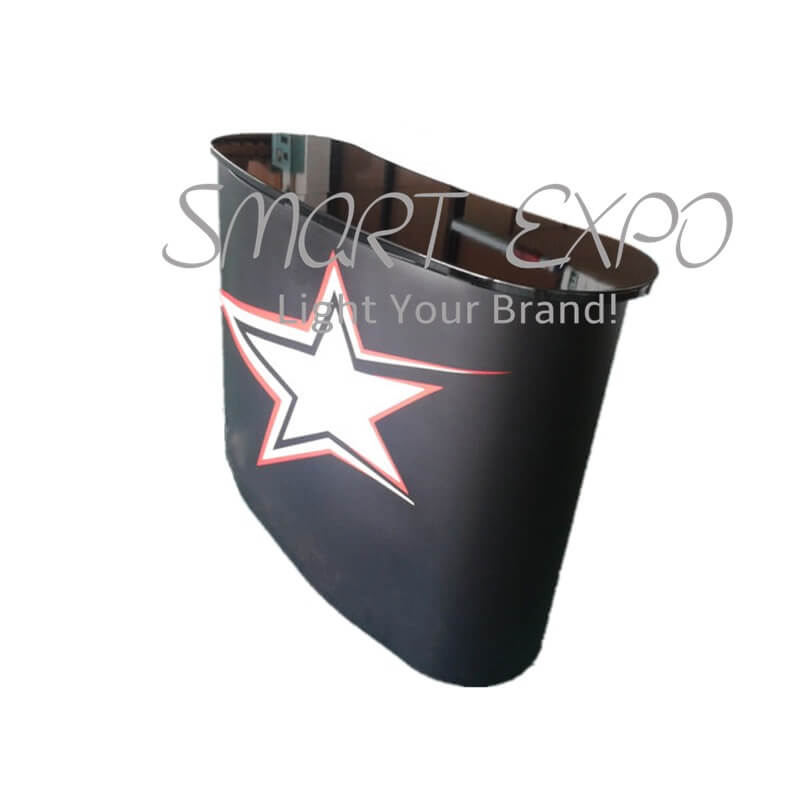 

Portable Magnetic Popup Counter with Pop Up Structure Black Wooden Counter Board Middle Shelf Custom Logo Printing