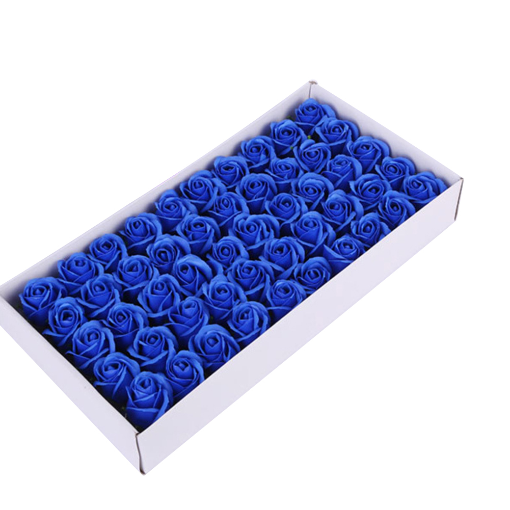 

50PCS DIY Petal Three Layer No Base Home Simulation Rose Handmade Wedding Ornaments Crafts Decoration Soap Flower Head Romantic, Blue