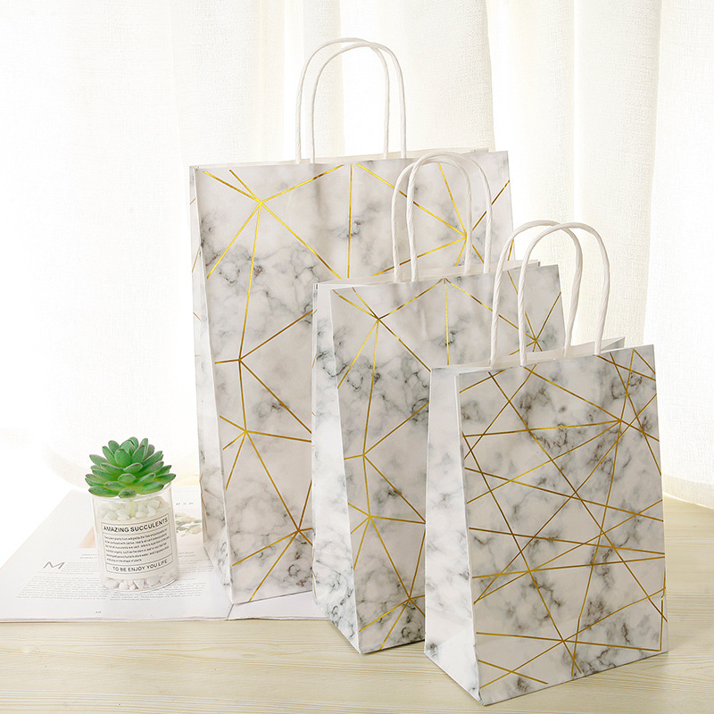 

Marble Pattern Wedding Party Gift Bags with Handles Vintage Kraft Paper Gift Pouch Shopping Baby Shower Holiday Bags