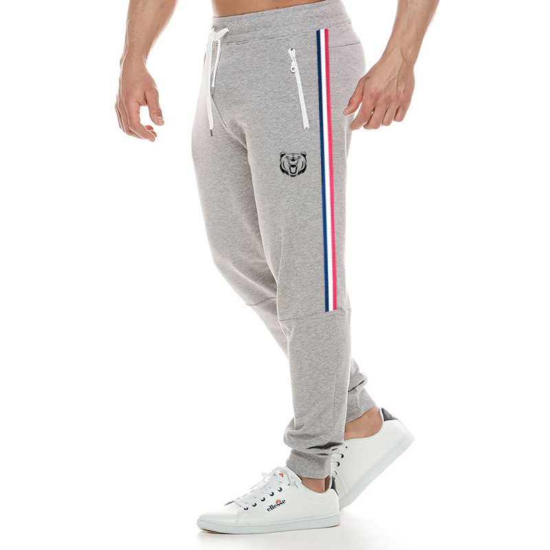 

New Joggers Jogging Pants Men Striped Sport Pencil Pants Fitness Sweatpants Soccer Long Trousers Gym Training Sportswear, Gray no logo