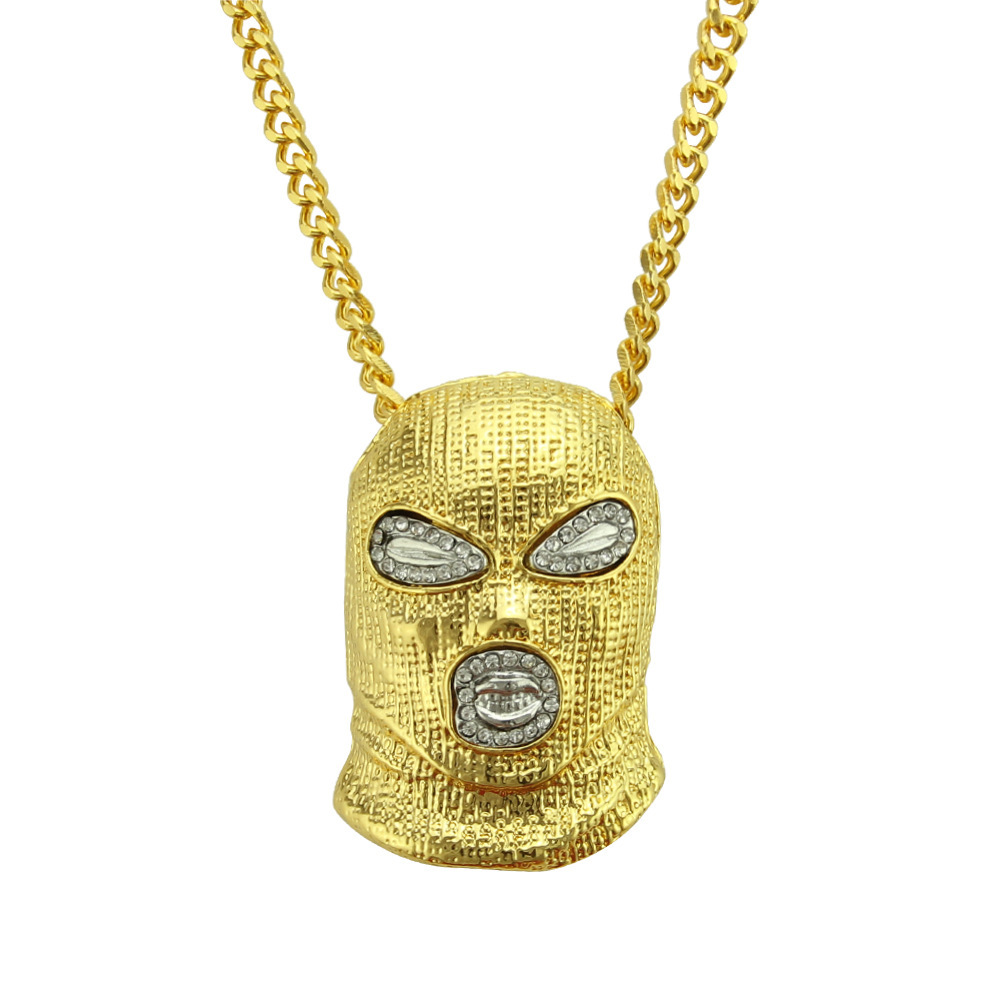 

Hot sale Hip Hop CSGO Pendant Necklace Mens Punk Style 18K Alloy Gold Silver Plated Mask Head Charm Pendant High Quality Cuban Chain