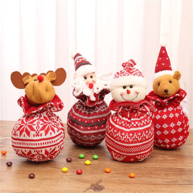 

Christmas Santa Claus Snowman Elk Woolen Candy Bag Gift Bag Knitted Apple Kids Xmas Storage Gift Home Decoration Navidad