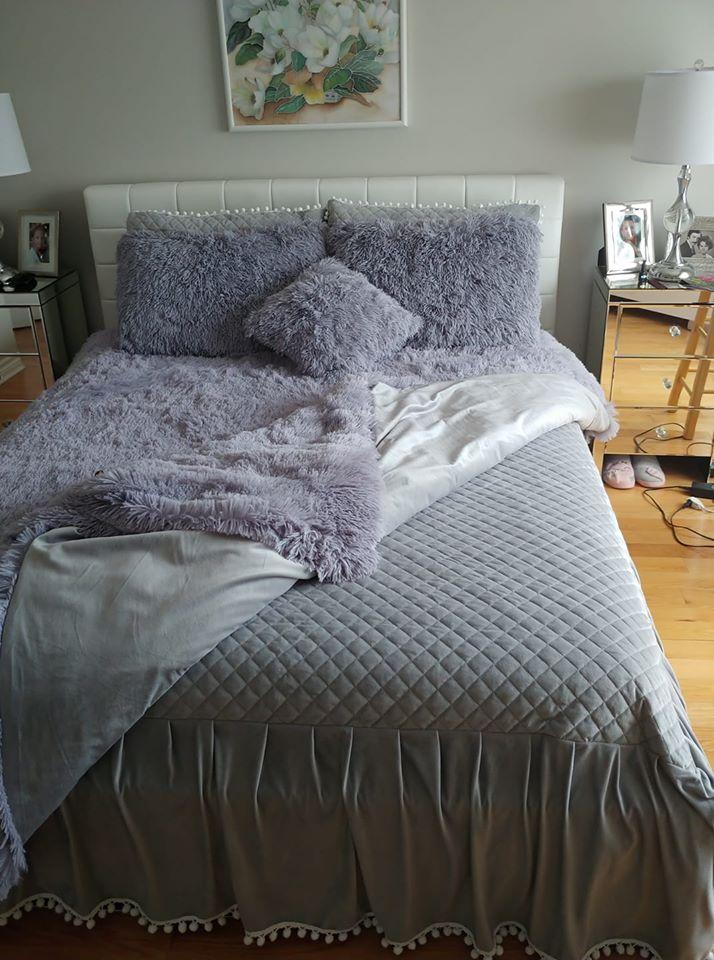 Luxury Plush Shaggy Duvet Cover Set Quilted Pompoms Fringe Ruffles