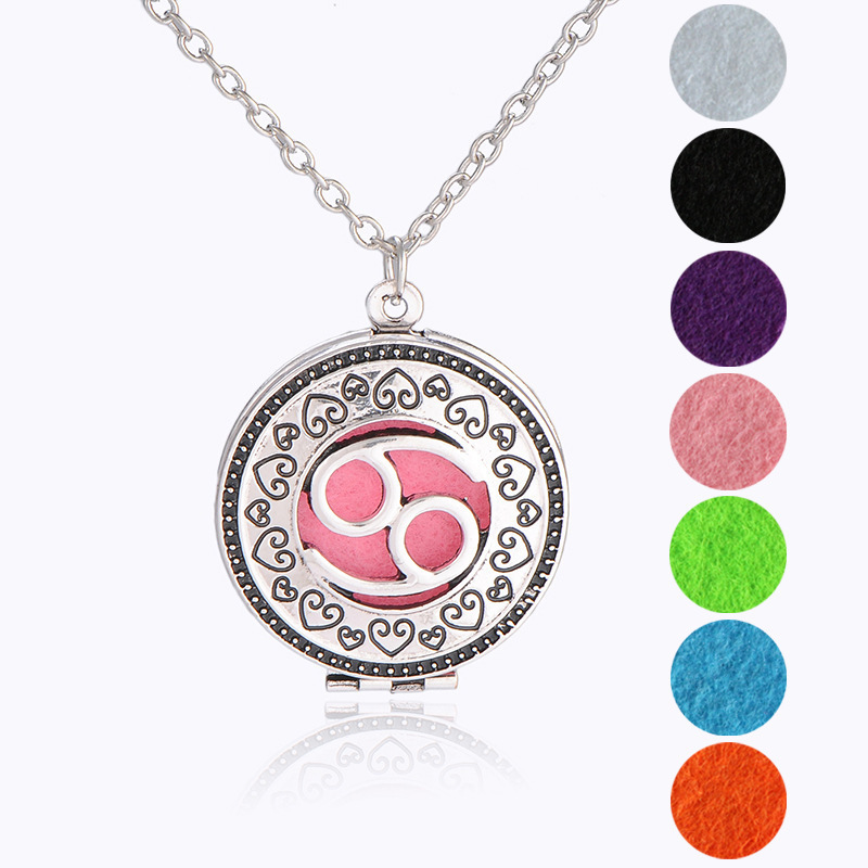

Twelve Constellation Perfume Emission Organ Necklace Personality Round Cancer Diy Box Pendant