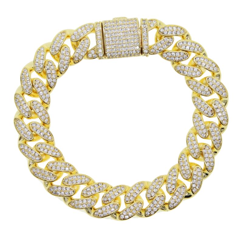 

2020 New arrived gorgeous gold silver Color heavy iced out bling cz cuban chain men fashion 16cm 18cm hip hop jewlery bracelets