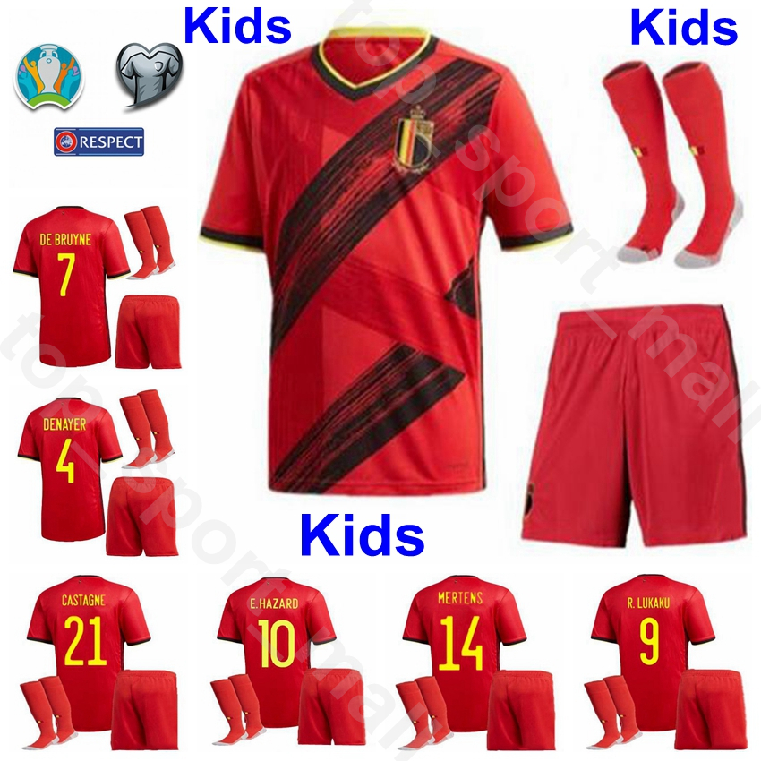 

Youth Belgium Jersey 2020 Socks European Cup Set Soccer Kids DE BRUYNE LUKAKU MERTENS BENTEKE BATSHUAYI WITSEL CARRASCO Football Shirt Kits, Black
