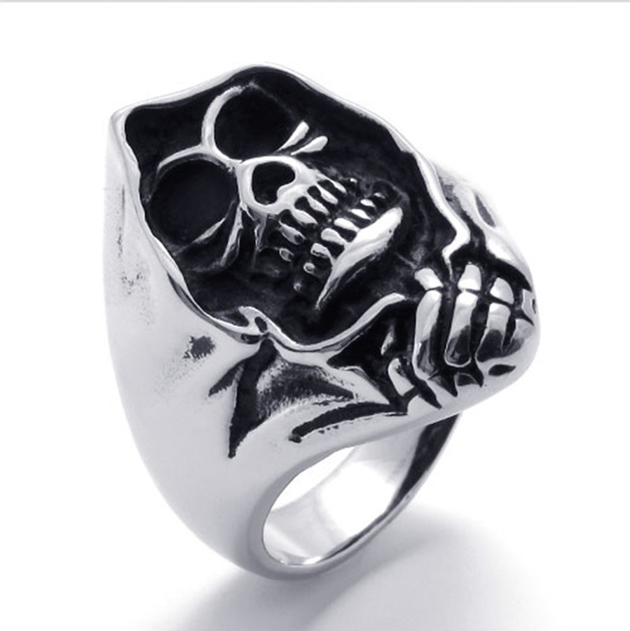 

Classic Mens Jewelry Vintage 316L Stainless Steel Gothic Punk Skull Biker Mens Ring Black Silver By Mate Rings Size 7-14