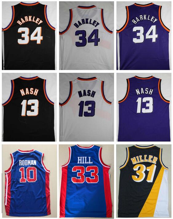 

Mens Best Quality Vintage #34 Charles Barkley Jersey #13 Steve Nash Jerseys Retro 33# Grant Hill Jersey 10# Dennis Rodman Reggie 31# Miller, Cc14