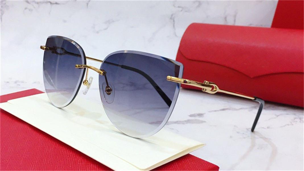 

New fashion women sunglasses 0003 Cutting lens charming cat eye frameless metal legs avant-garde design style top quality uv 400 lens