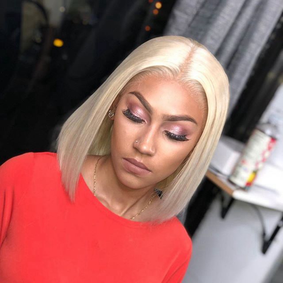

Transparent Lace Platinum Blonde Human Hair Bob Straight 13X6 Lace Front Wigs for Black Women Natural Pre Plucked Hairline, 13x3 lace fornt wig