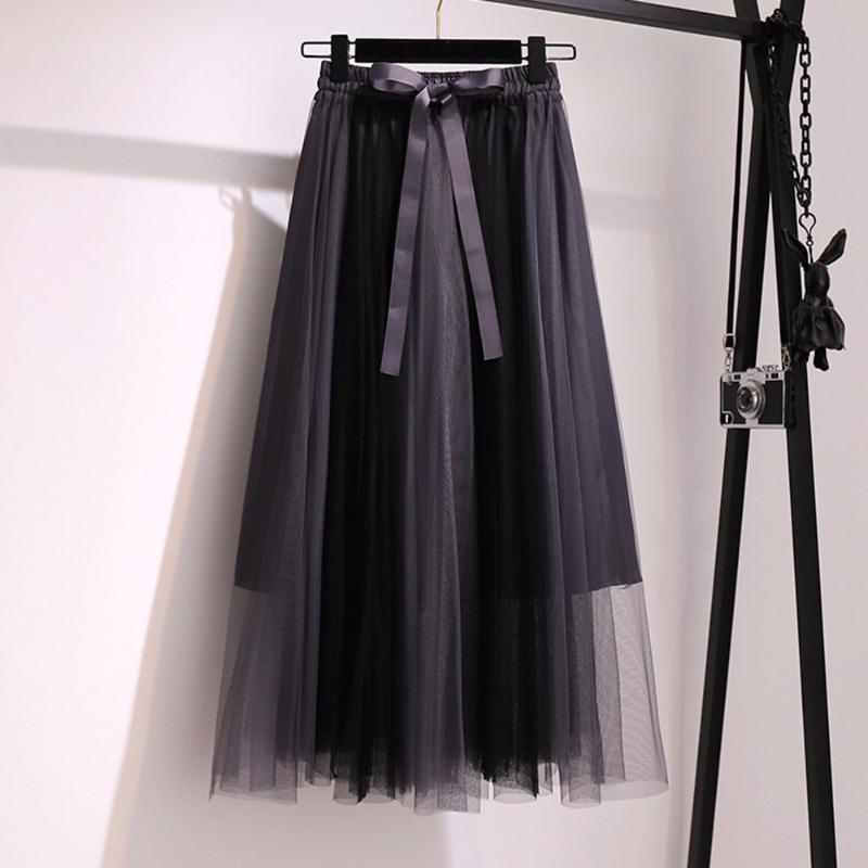 

Fashion 2020 Mesh Skirt High Waist Summer Skirts Preppy Style Korean Fairy Sweet Black Gothic Plus Size Blue Casual Chic A Line