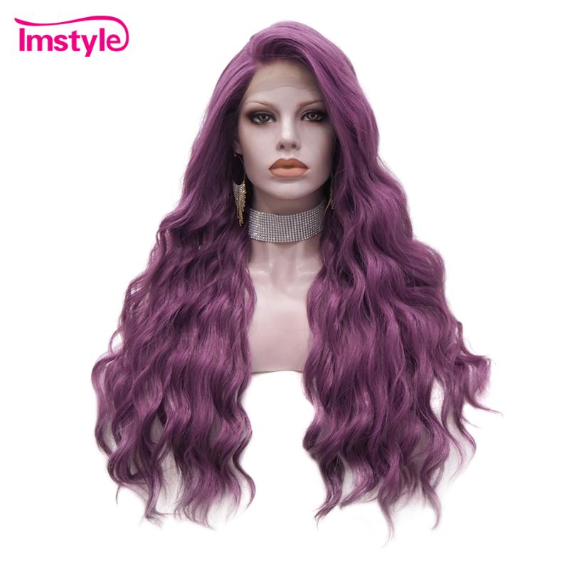 

Imstyle Purple Wigs Long Hair Natural Wave Wig Synthetic Lace Front Wig Heat Resistant Fiber Glueless Cosplay Wigs For Women