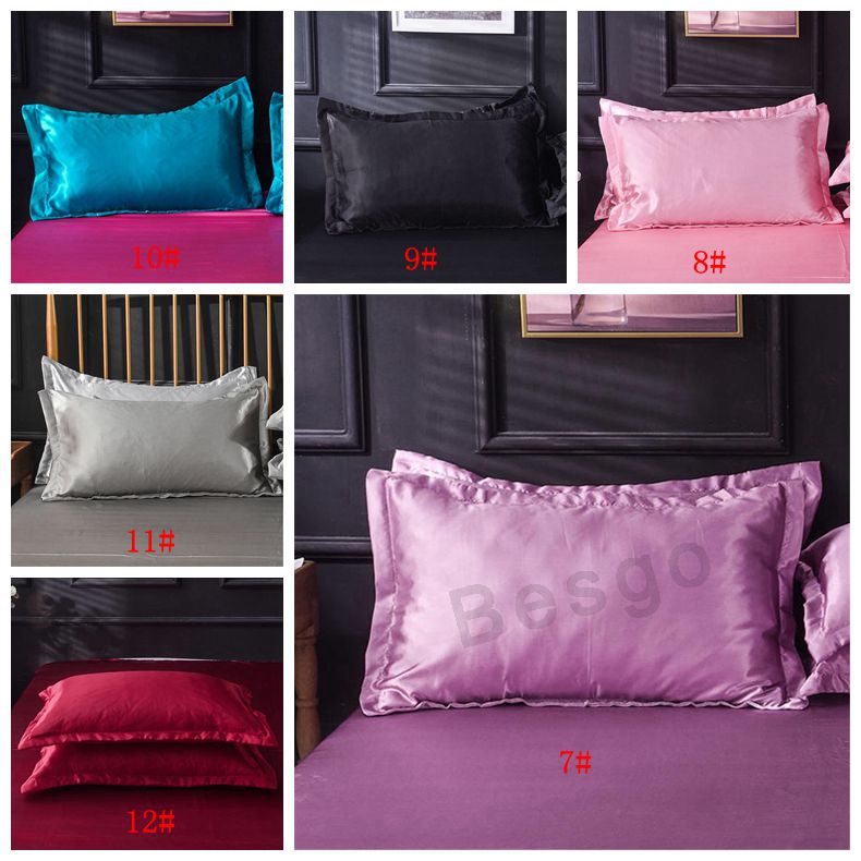 

2pcs/set Solid Color Silk Pillow Cases Double Face Pillowcase Summer High Quality Silk Satin Pillow Cover Bedding Supplies DBC BH2849, 18 colors