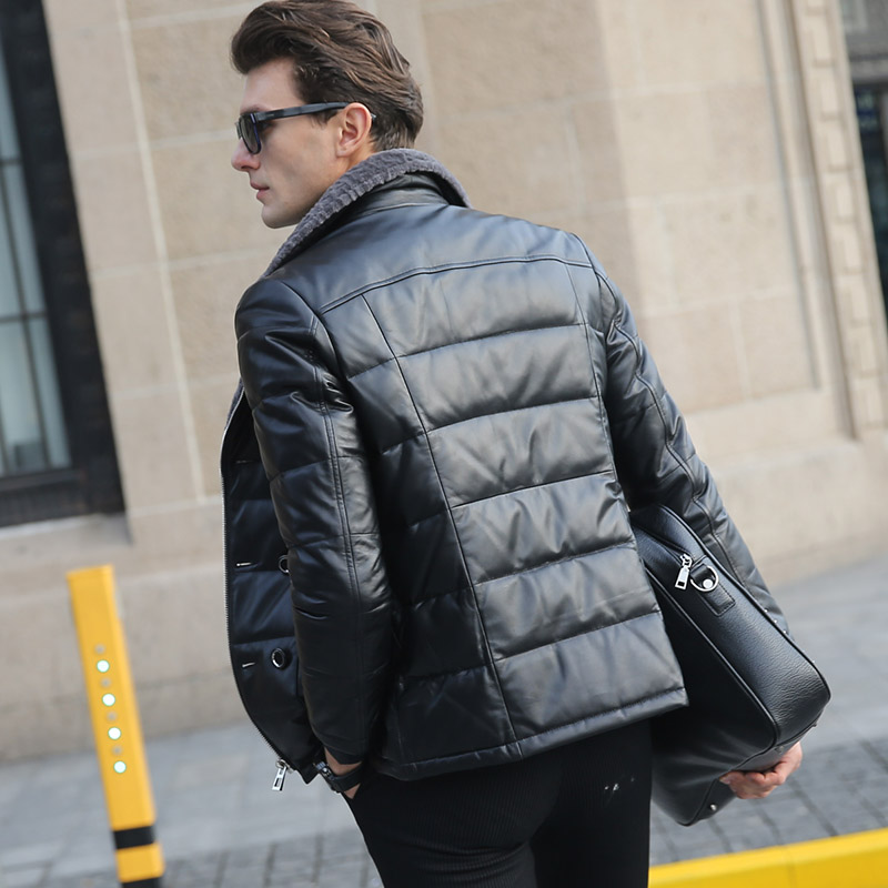 

Down Genuine Leather Sheepskin Jackets Winter Jacket Men Real Lamb Fur Collar Coat Warm Outwear Veste Homme YR0022 Y2624, Black