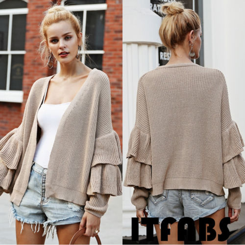 

Brand New fashion Top Women Knitted Sweater Long Sleeve Cardigan Knitwear Jumper Outwear Coat Casual Solid Sweaters, Gray