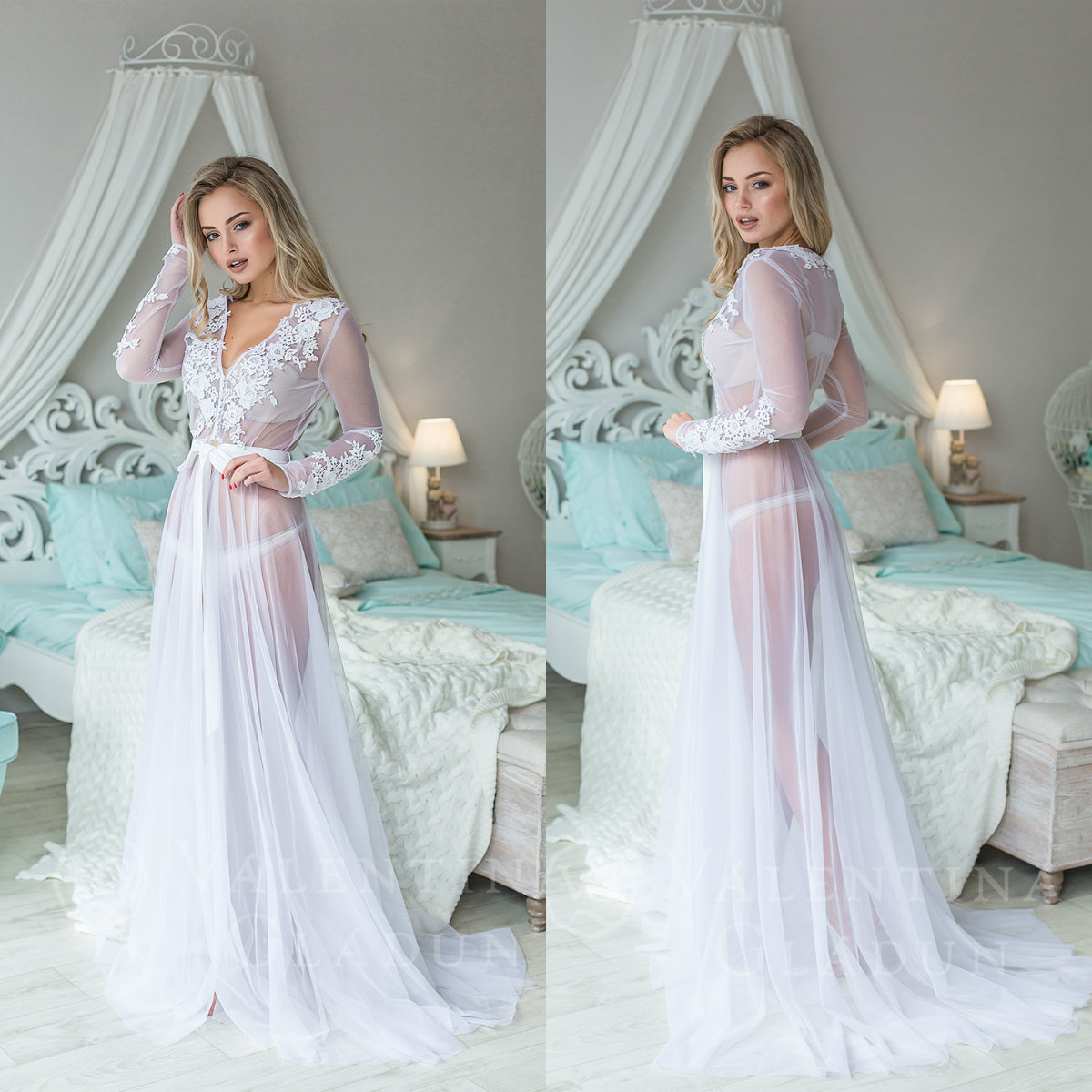 

Bathrobe for Women White Chiffon Full Length Lingerie Nightgown Pajamas Sleepwear Women's Luxury Gowns Housecoat Nightwear