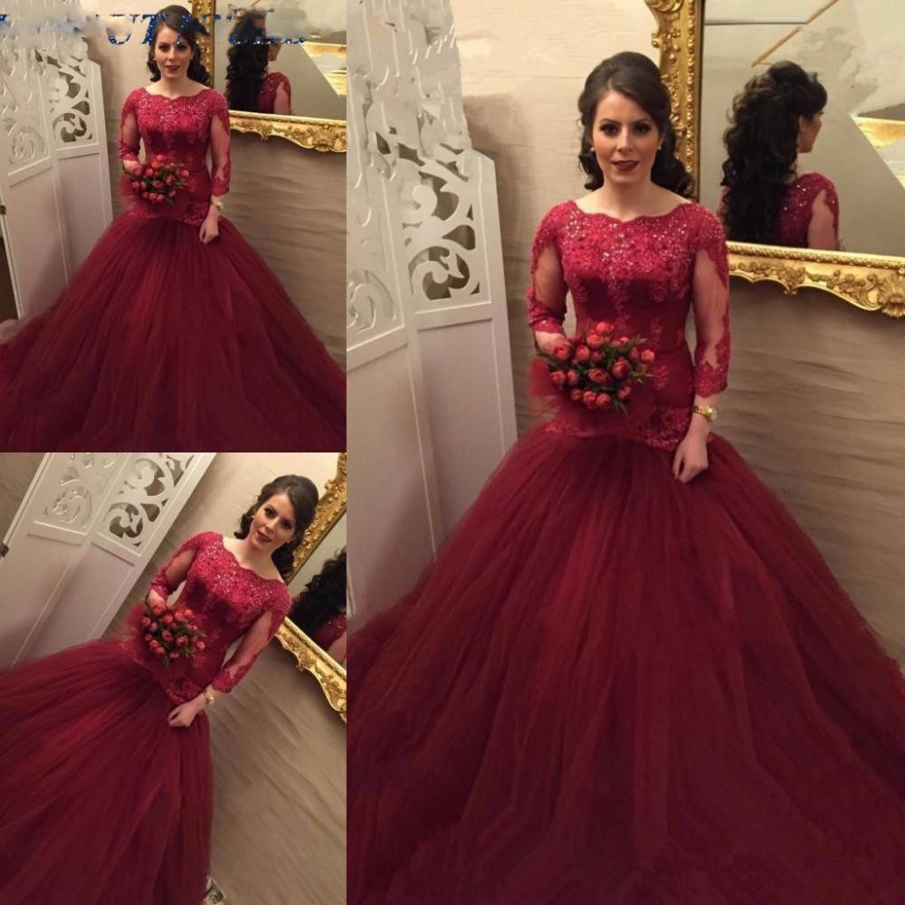 

New Mother of the Bride Dresses Burgundy Prom Dresses Mermaid Long Sleeves Lace Applique Mother's Dresses Evening Party Formal Gowns A91
