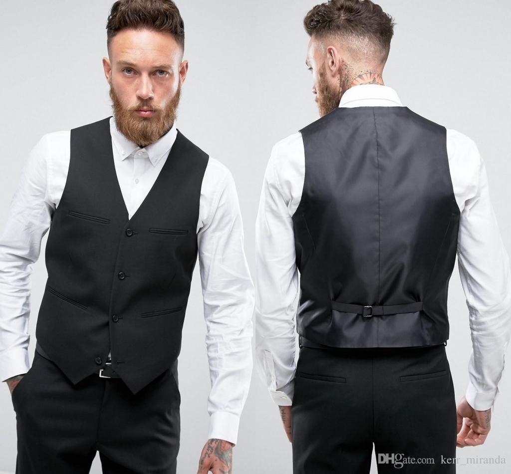 

Custom Made Black Men Suit Groom Vests Casual Sleeveless Wedding Groomsmen V Neck Business Men Suit Vest Foviva Style
