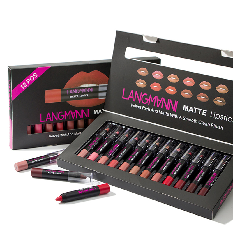 

Hot sale 12 Pieces matte lipstick set Waterproof velvet Moisture Lipstick suit lip gloss Lips makeup, Mixed color