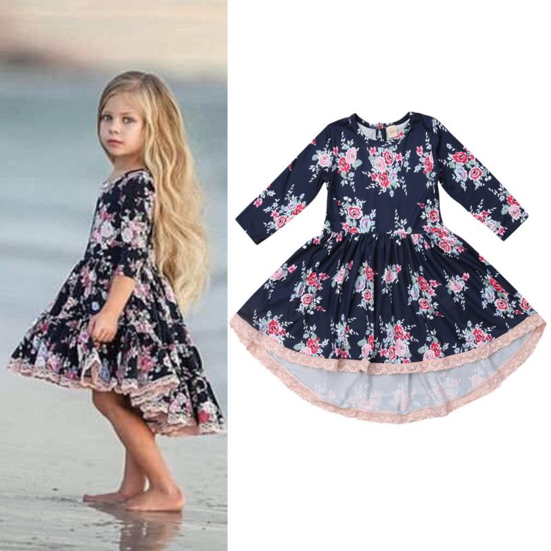 

1-6Y Toddler Kid Baby Girls Dress Long Sleeve Lace Floral Cute Princess Wedding Pageant Party Sundress Party Pageant Dress, As pic