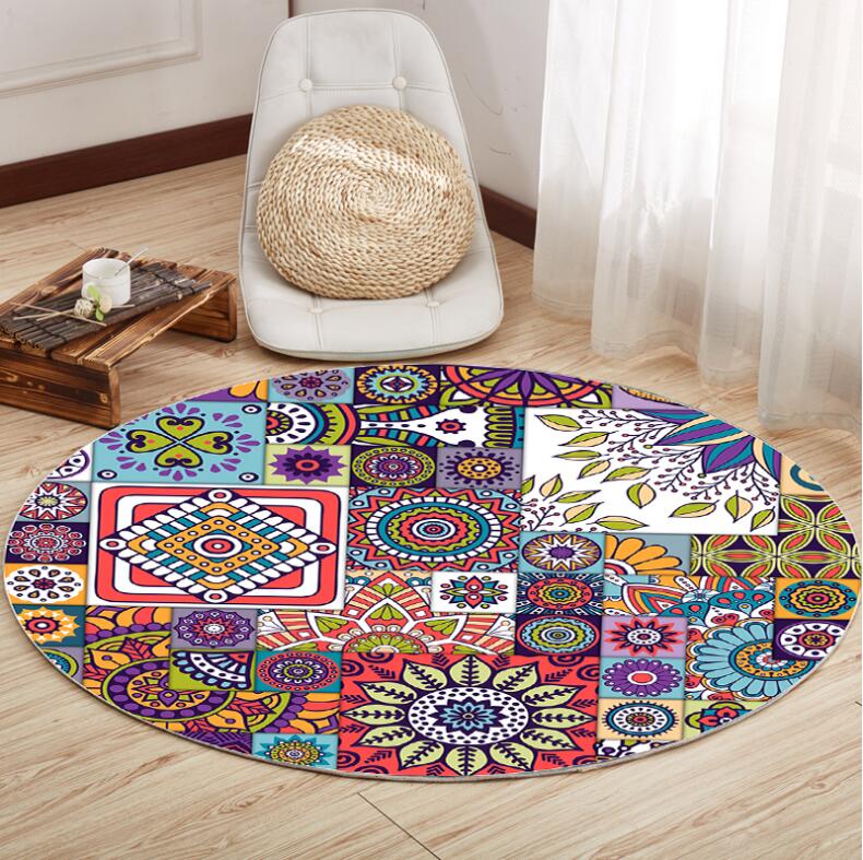 

European Retro Ethnic Flannel Kitchen Bathroom Anti Slip round Rugs Home Entrance round floor carpet Door Mat tapis Decoration