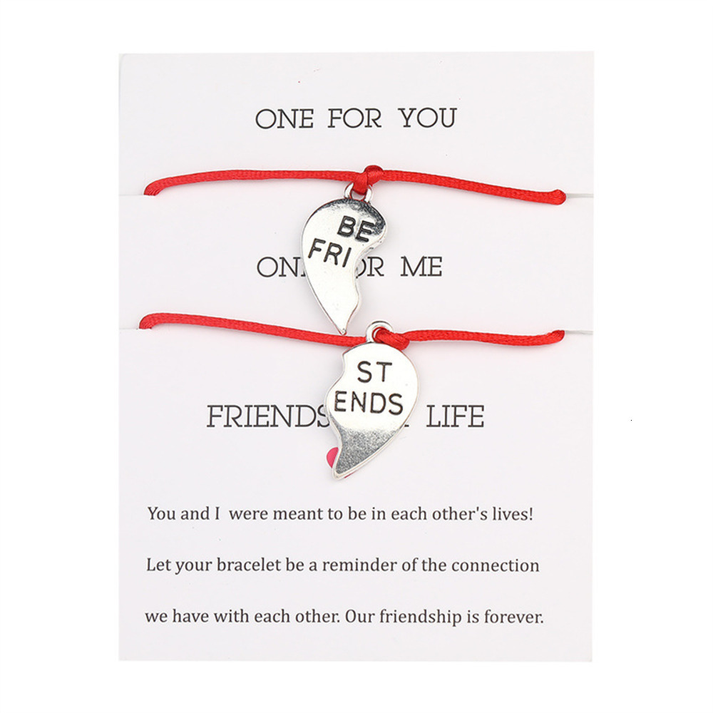 

Lovers Hand Decorate Manual Weave Heart-shaped Hand Rope Best Friends Good Friend Card Bracelet Suit Female's Party Bangle For Women Girls
