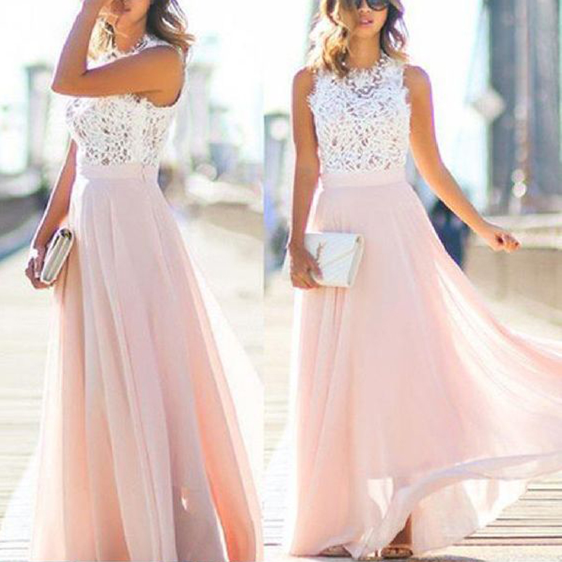 

Pink Chiffon A Line Long Prom Dresses with Lace Bodice Custom Evening Gowns Robe de soirée Girls Formal Gowns, Dark navy