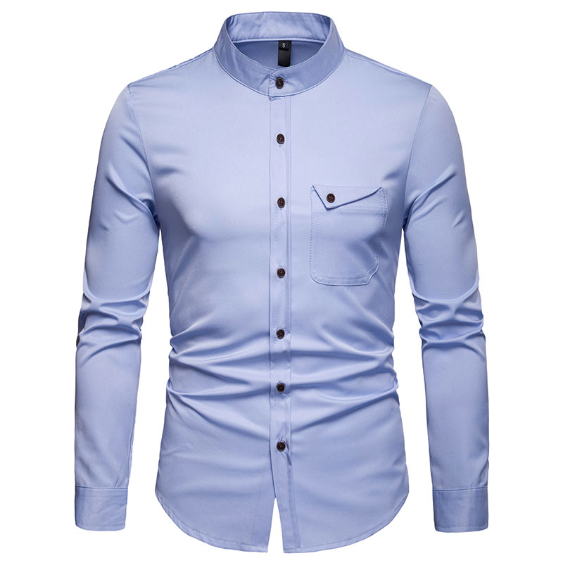 

Men Fashion Shirt Streetwear Social Long Sleeve Tops Male Solid Color Casual Slim Fit Clothing Comfortable Dress Shirt Man, Black