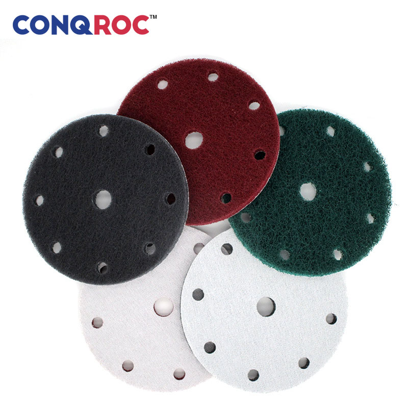 

10pcs 150mm 6 Inch Scouring Discs Hook Loop 9 Holes Scouring Pads Grout Power Scrubber Cleaning Sanding Rust Remover