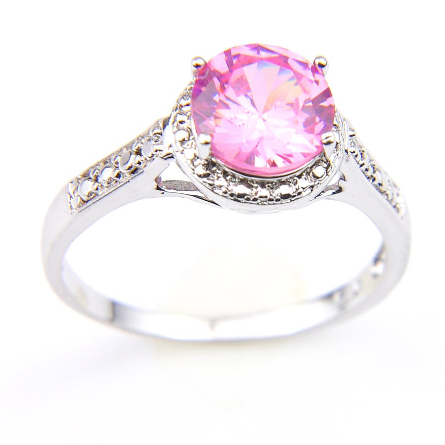 

luckyshine solitaire ring retro for womans pink topaz wedding rings jewelry silver fashion lovely creative rings new r0062