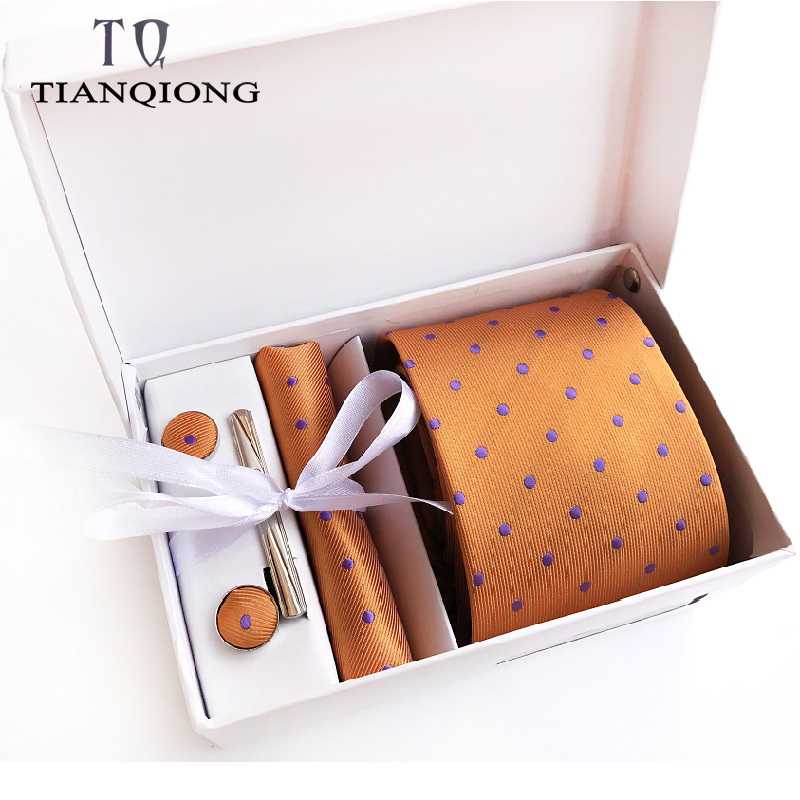 

Gift Box Custom Personalized Mens Ties Hankie Cufflinks Sets Neckwear 8cm Dot Cravats Striped Necktie for Men Wedding Party