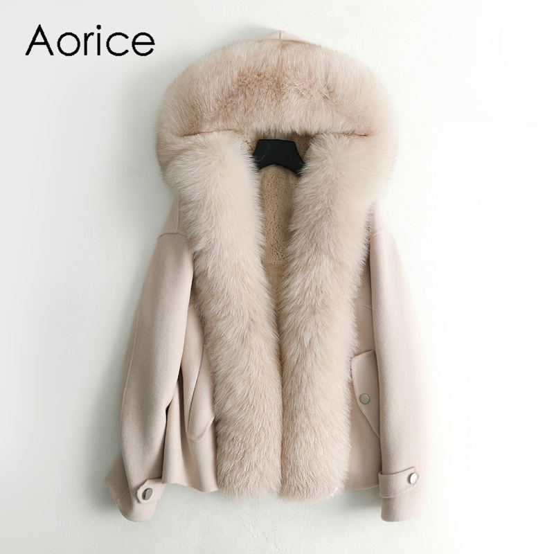 

Aorice Women Winter New Real Collar Coat Jacket Fur Liner Female Girl Natural Fur Coats parka Jackets Overcoat ZY126, Khaki