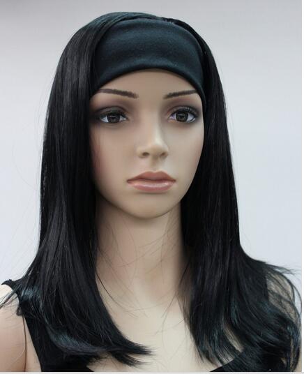 

Wavy Curly no Lace Front Fashion Medium Auburn Long Straight women Daily 3/4 wig with headband TLG030, Picture is same color