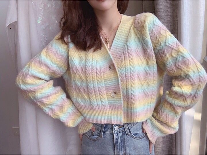 Compra 2019 Vestido De Otoño Pequeño Fresca Del Arco Iris De Tejer Cardigan  Lazy Viento Easy Wear En El Exterior Ma Hai Mao Suéter Femaley7 Barato |  Entrega Rápida Y Calidad | Es.Dhgate