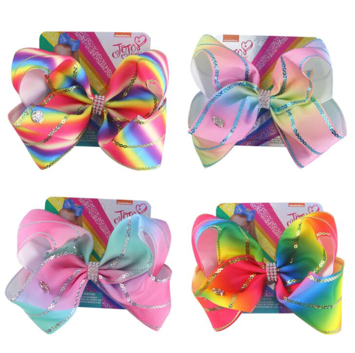 

Ins 8Inch jojo siwa bows girls hair clips sequin jojo siwa kids barrettes hair bows baby BB clips hairpins hair accessories, Mix