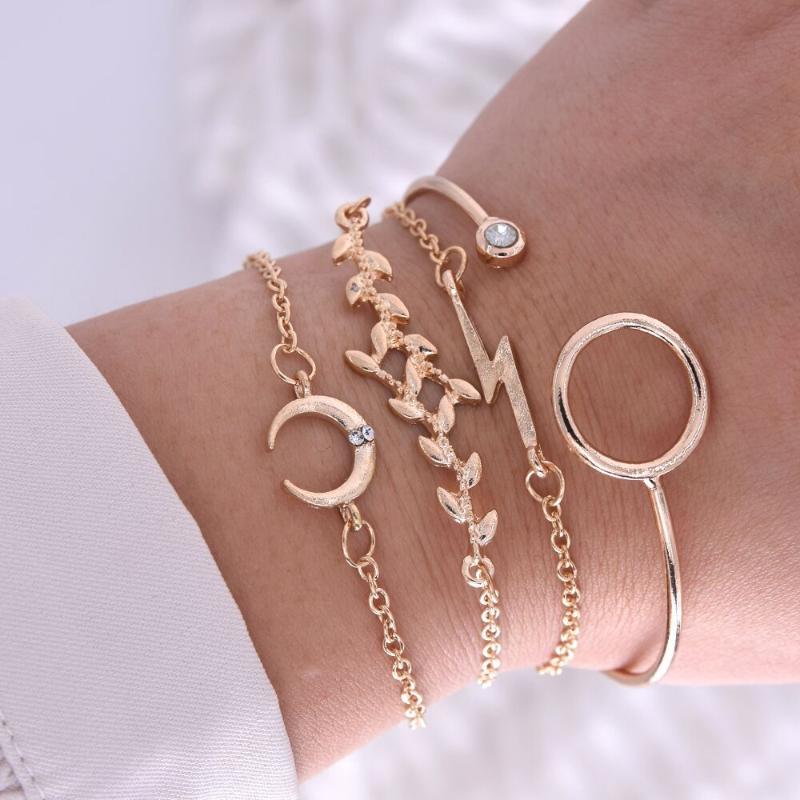 

Popular style alloy bracelet suit wholesale foreign trade cross-border fashion 100 water drill moon leaf round bracelet