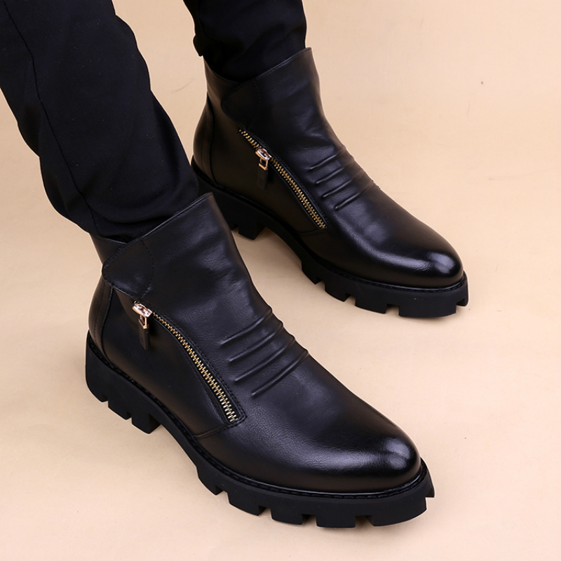 

Boots Mens Leisure Cowboy Natural Leather Shoes Party Nightclub Dress Platform Boot Ankle Botas Masculina Zapatos Hombre Botines, Black