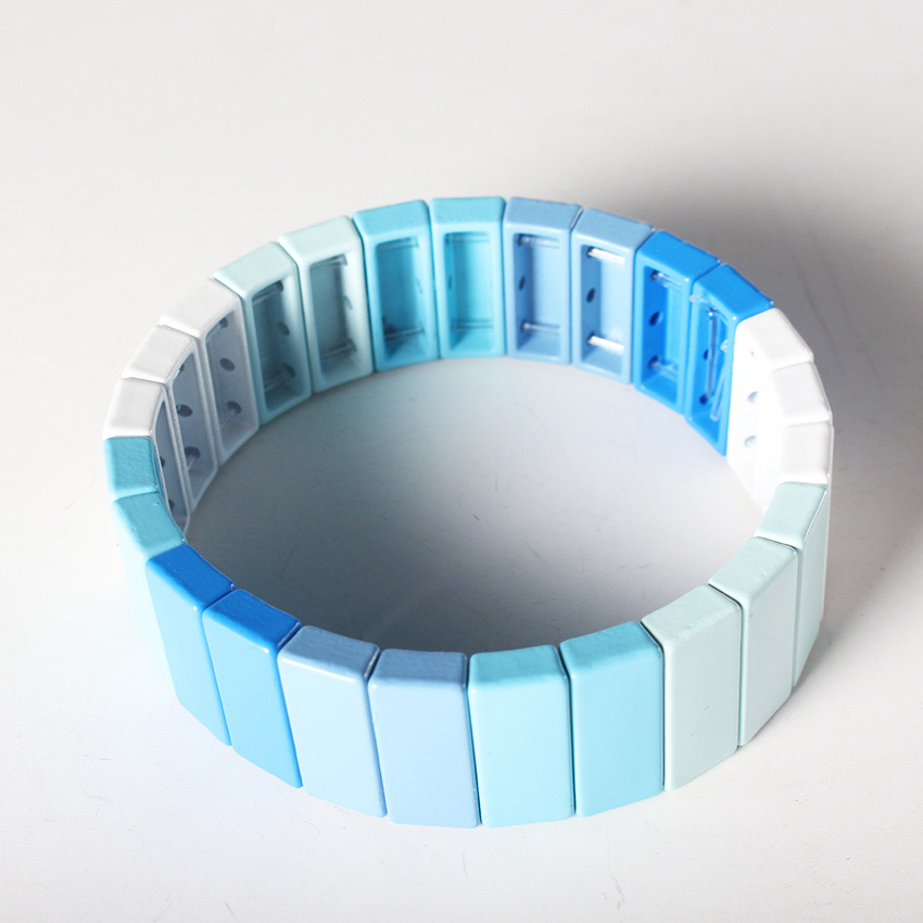 

Colorful DIY Enamel Metal Tile Bracelet Roxanne Assoulin Painted Tile Beads rainbow Bracelet Woman Stackable Stretch Bangle Bracelet