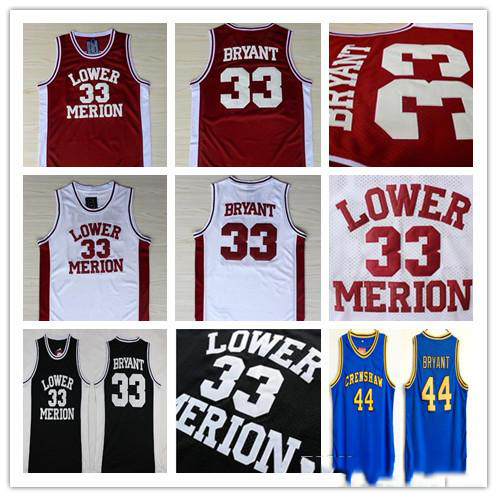 2020 Lower Merion 33 Bryant Jersey College Men High School Basketball Hightower Crenshaw 44 Red White Black Blue Stitched 2020 Hot Selling