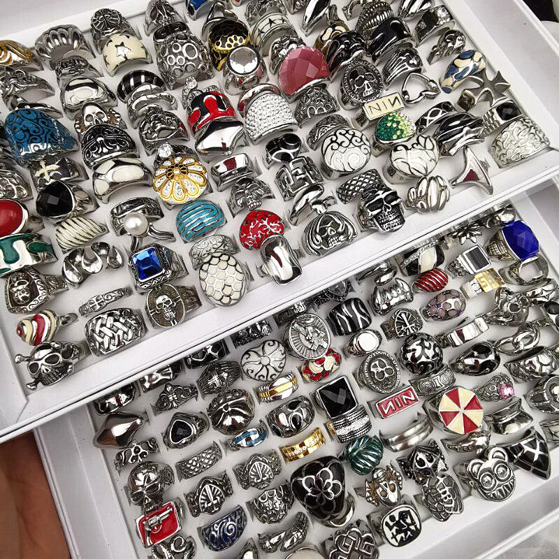 

wholesale 50pcs/Lot Men's Women's Top 316L Stainless Steel Rings Forged Titanium Steel Ring Jewelry Unique brand new