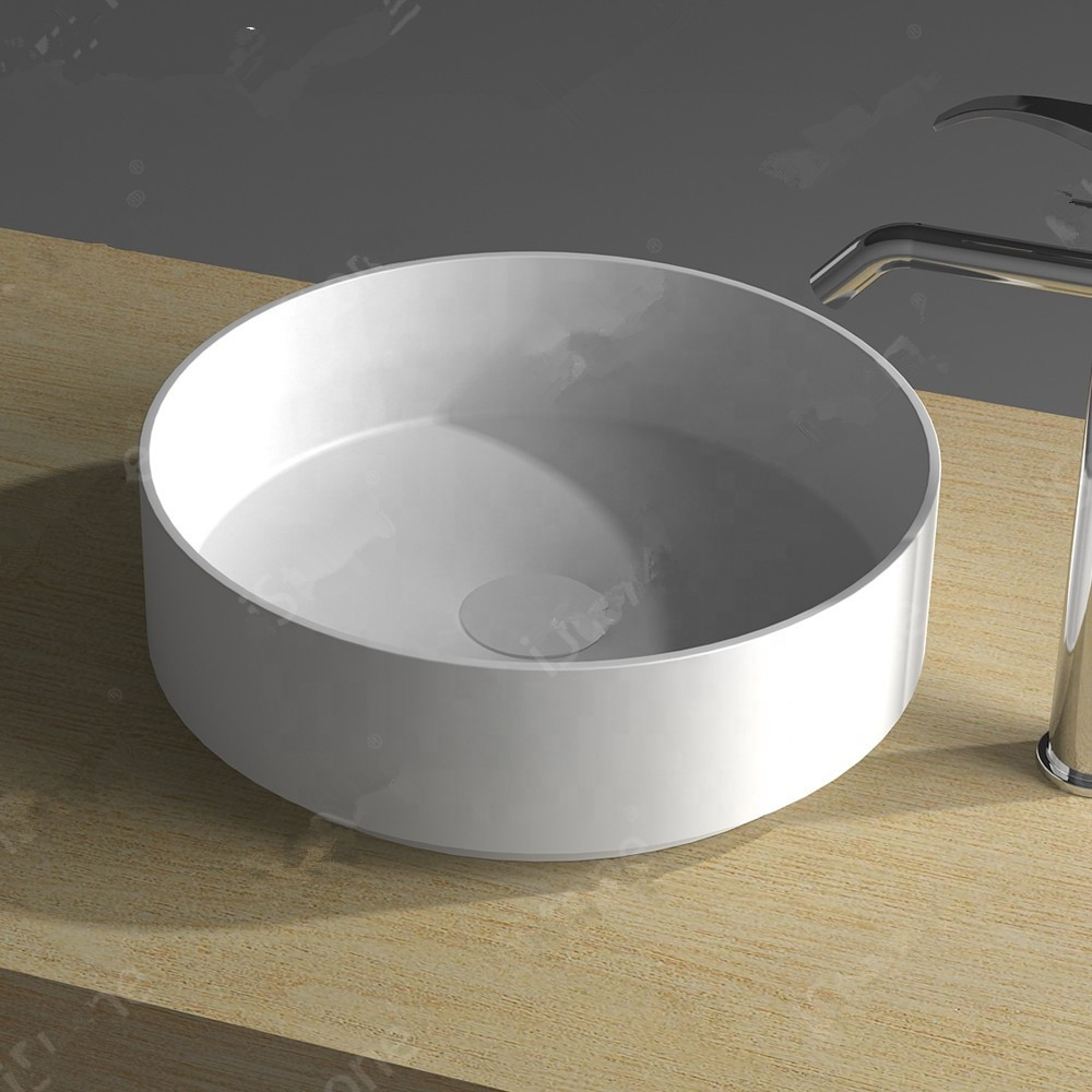 Bathroom Round Countertop Sink Fashionable Cloakroom Corian Coutertop Vanity Wash Basin Solid Surface Resin Lavabo RS38534-image-488697544