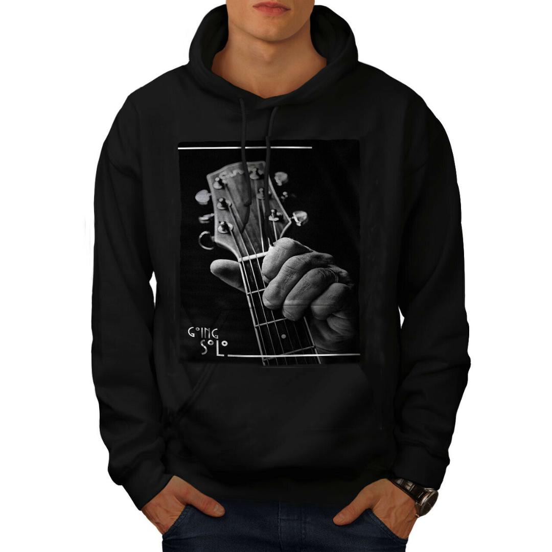 

Guitar Solo Song Music Mens Hoodie, Music Casual Hooded Sweatshirt, Black