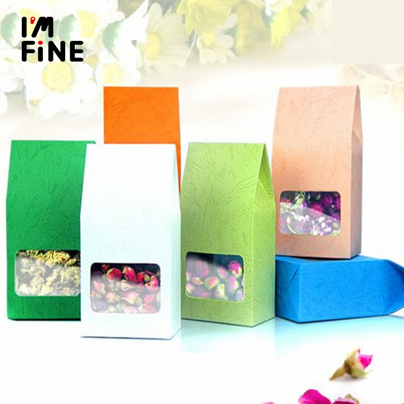 

10pcs/lot packaging cardboard kraft paper bag,Clear Window box For Cake Cookie Storage Standing Up Paper Packing Bag