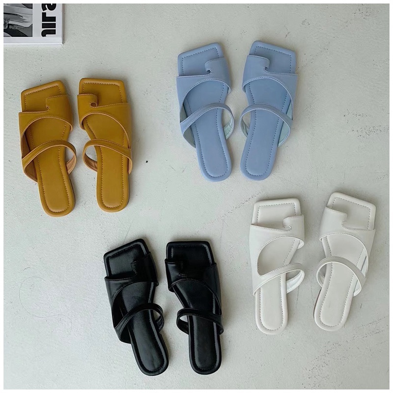 

Women Slippers 2020 Design Square Toe Flat Slides Soft Sole Summer Beach Flip Flops Women Outdoor Slides Shoes, Black