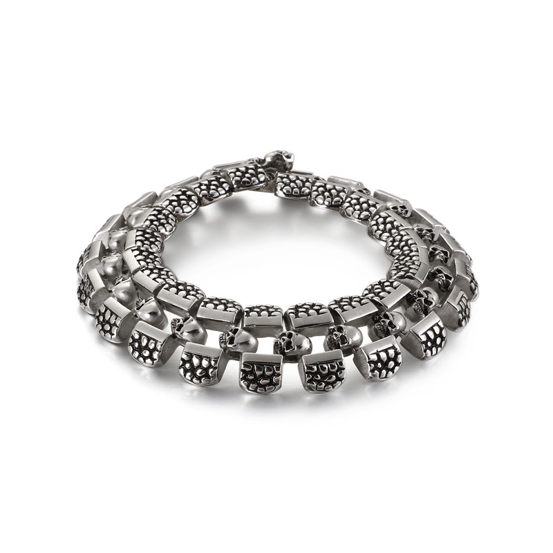 

Link, Chain European And American Domineering Exaggerated Personality Punk Skull Titanium Steel Men's Bracelet